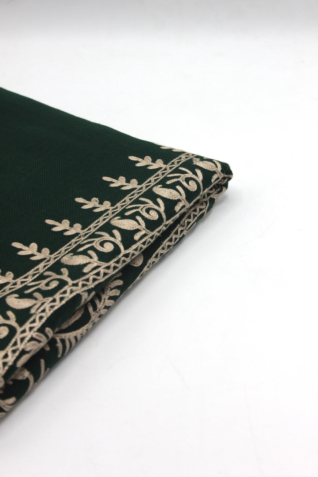 Premium Quality Dark Green Off White Embroidered Pashmina Cashmere Shawl