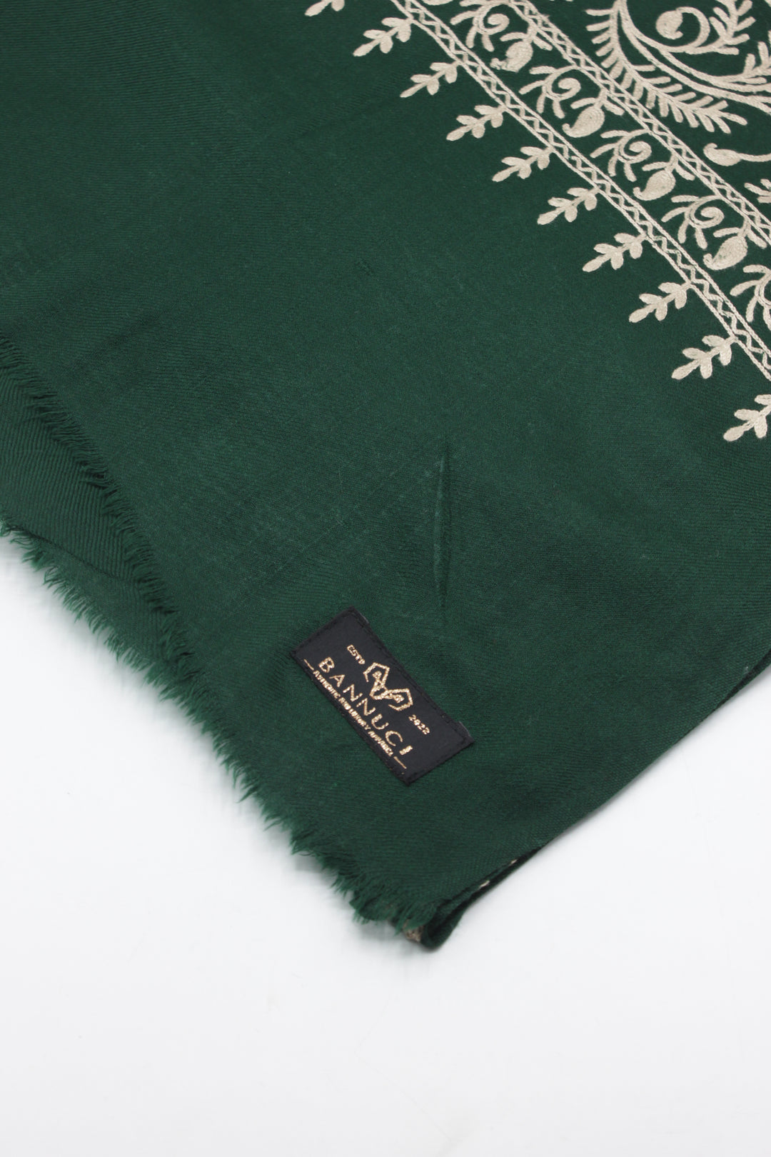 Premium Quality Dark Green Off White Embroidered Pashmina Cashmere Shawl