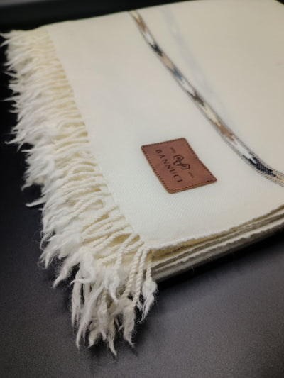 Premium Quality Double Fiber Gray Striped Off White Pure Woolen Shawl