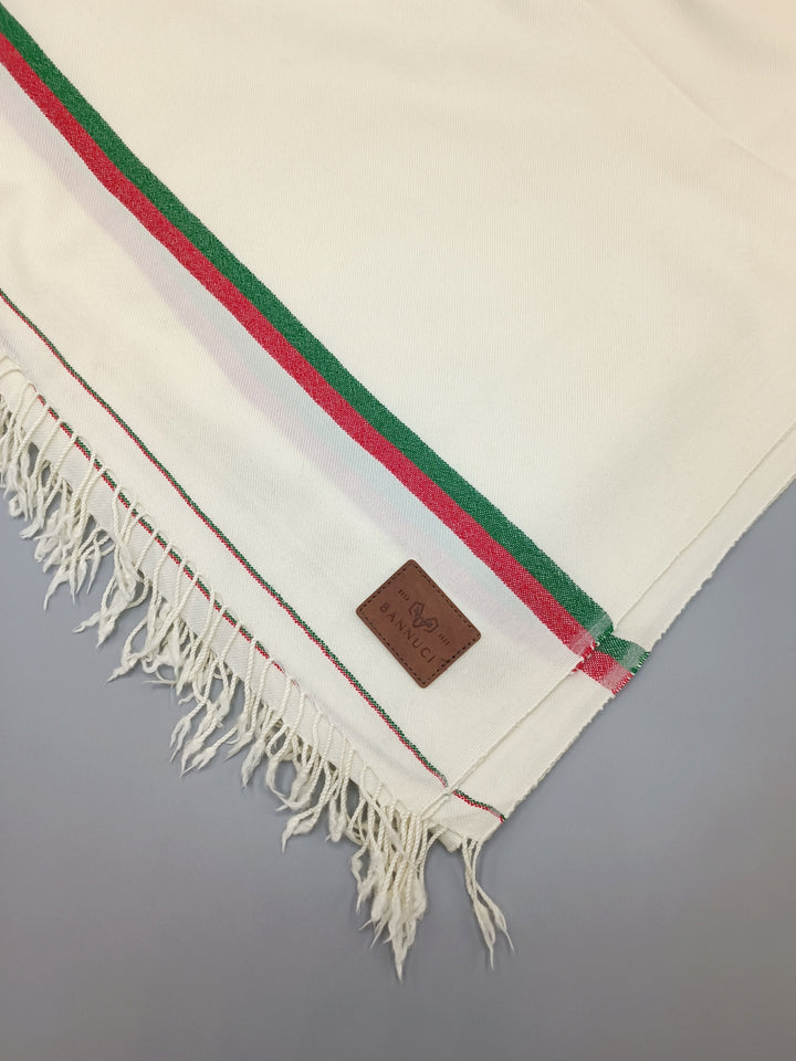 Premium Quality Double Fiber PTI Striped Off White Pure Woolen Shawl