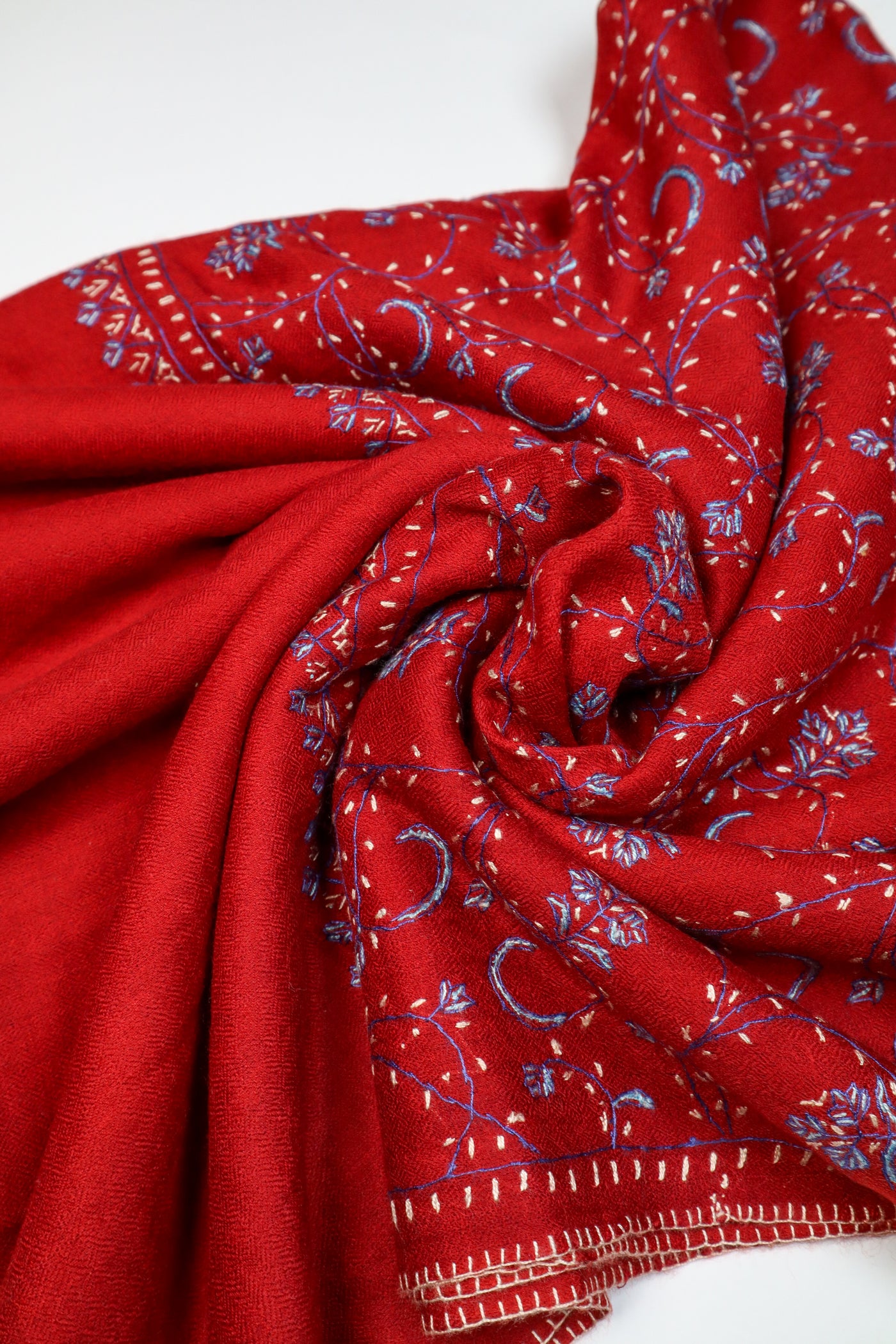 Premium Quality Fully Hand embroidered Red pashmina/Cashmere shawl
