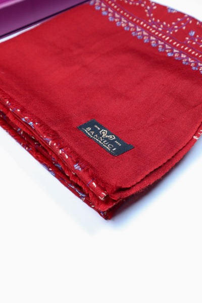 Premium Quality Fully Hand embroidered Red pashmina/Cashmere shawl
