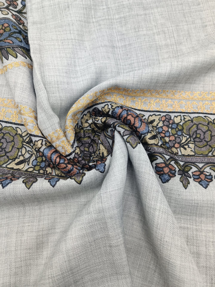 Premium Quality Gray Embroidered Pashmina Cashmere Stole