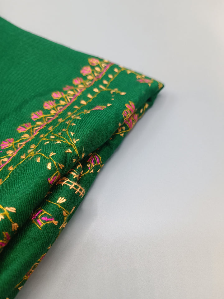 Premium Quality Green Hand Embroidered Pashmina Cashmere Stole