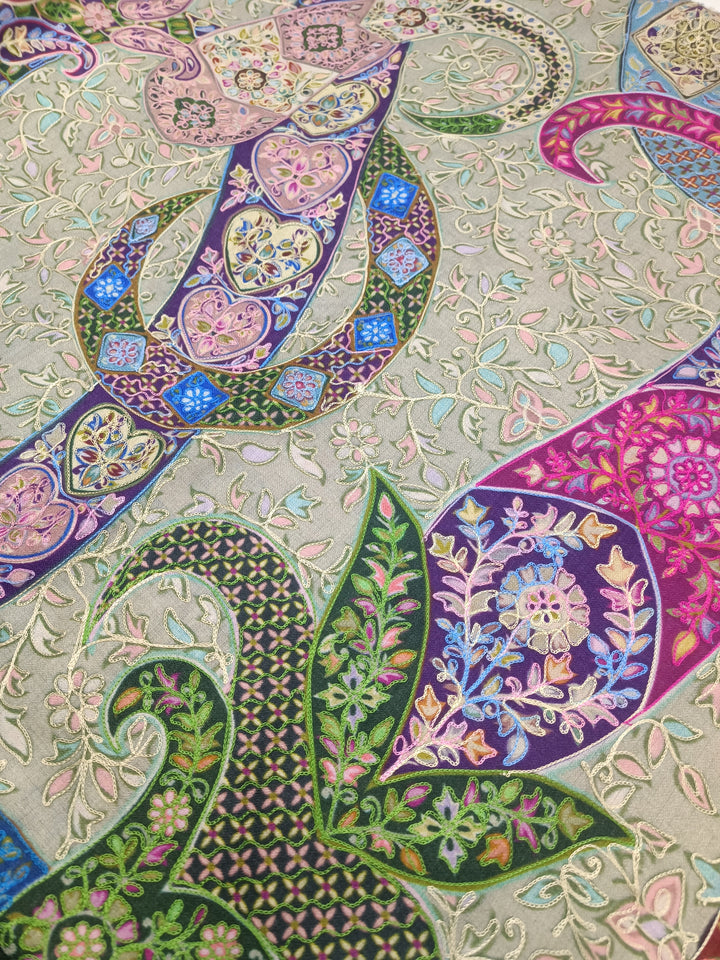Premium Quality Green Multi Color Hand Embroidered Pashmina Cashmere Shawl