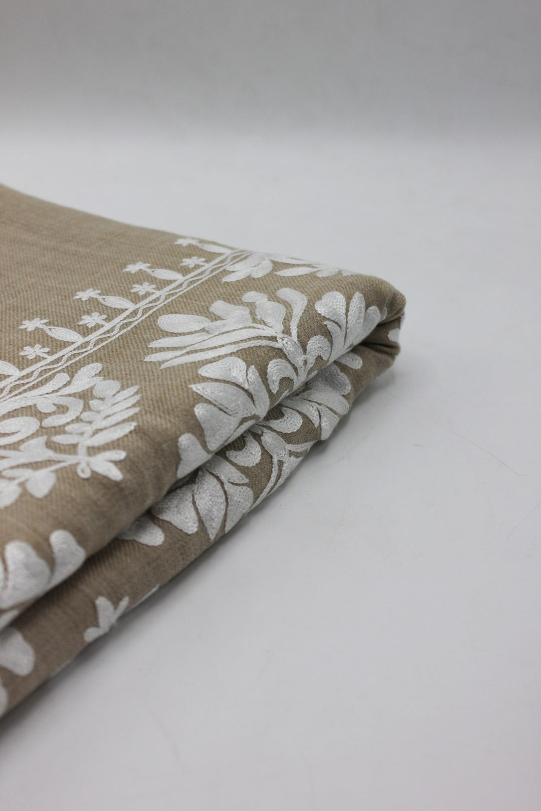 Premium Quality Half Brown White Embroidered Pashmina Cashmere Shawl