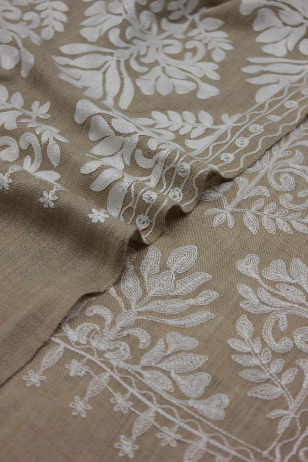 Premium Quality Half Brown White Embroidered Pashmina Cashmere Shawl