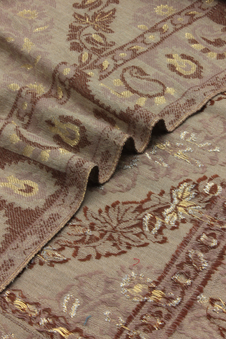 Premium Quality Half Brown Woven Pashmina Cashmere Shawl