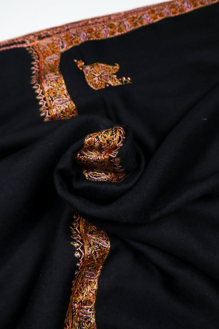 Premium Quality  Hand Embroidered Black Cashmere Pashmina scarf by Bannuci