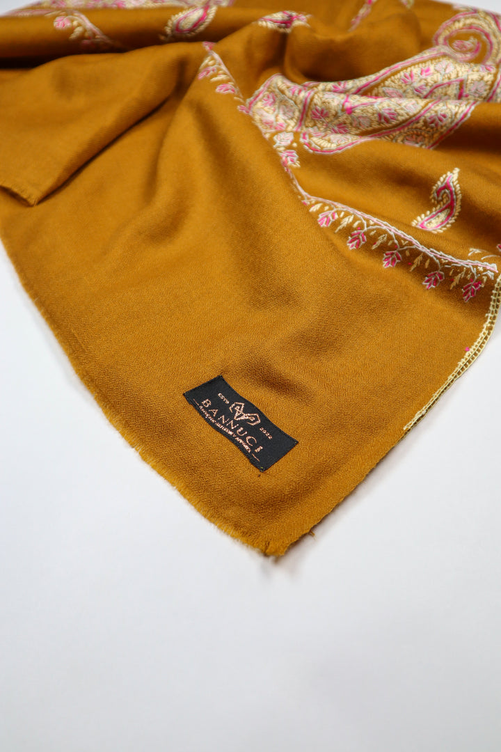 Premium Quality Hand embroidered Mustard pashmina/Cashmere shawl