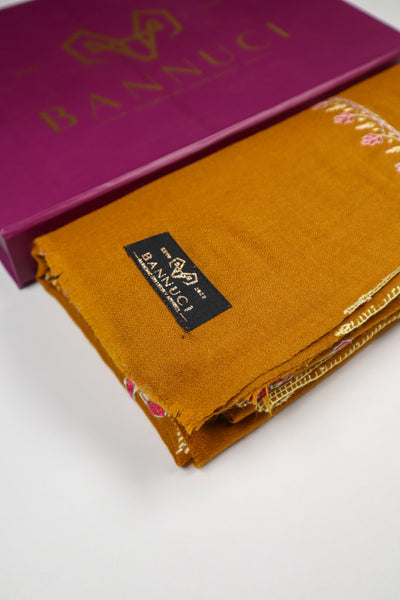 Premium Quality Hand embroidered Mustard pashmina/Cashmere shawl