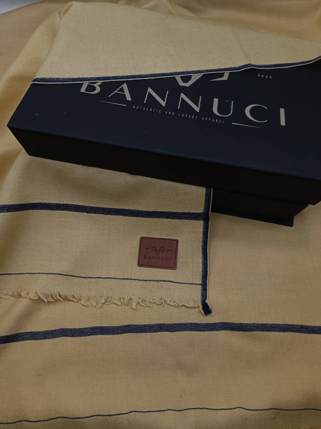 Premium Quality Light Brown Dark Blue Border Pure Woolen Shawl