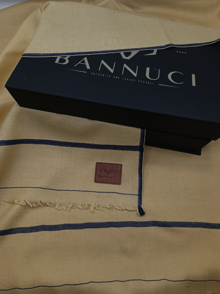 Premium Quality Light Brown Dark Blue Border Pure Woolen Shawl