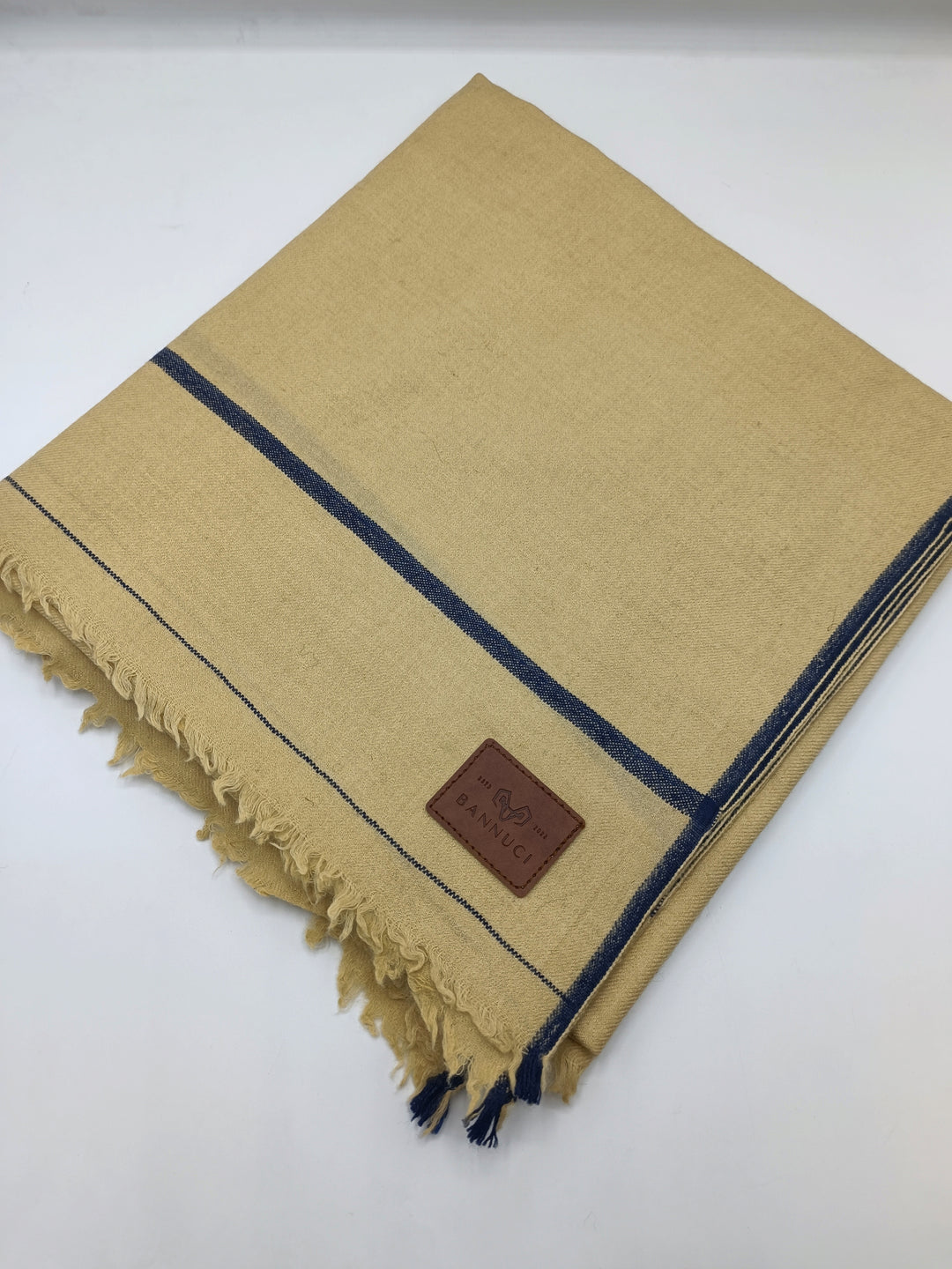 Premium Quality Light Brown Dark Blue Border Pure Woolen Shawl