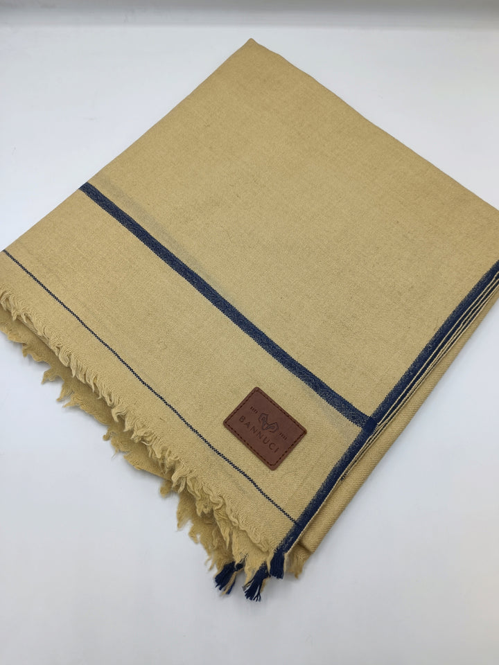 Premium Quality Light Brown Dark Blue Border Pure Woolen Shawl