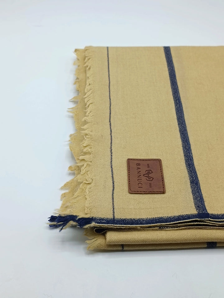 Premium Quality Light Brown Dark Blue Border Pure Woolen Shawl