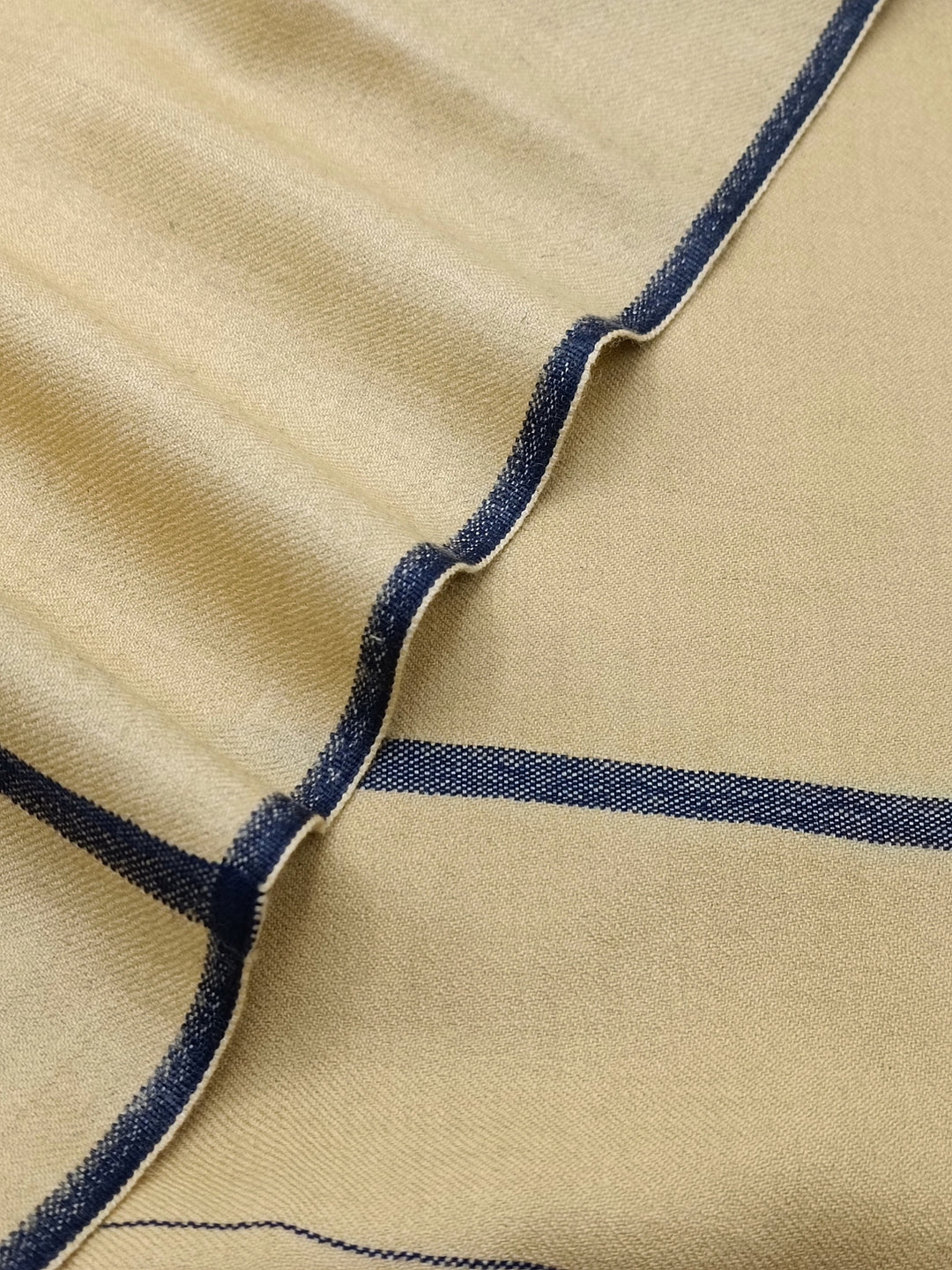 Premium Quality Light Brown Dark Blue Border Pure Woolen Shawl