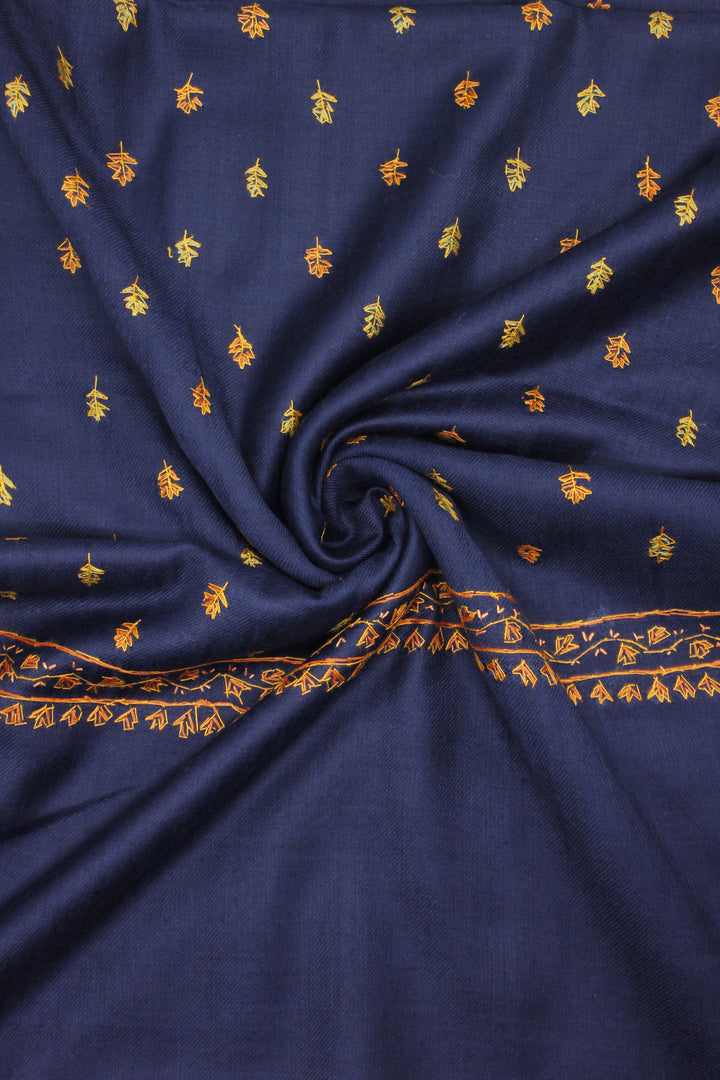 Premium Quality Navy Blue With Orange Hand Embroidered Pashmina Cashmere Shawl