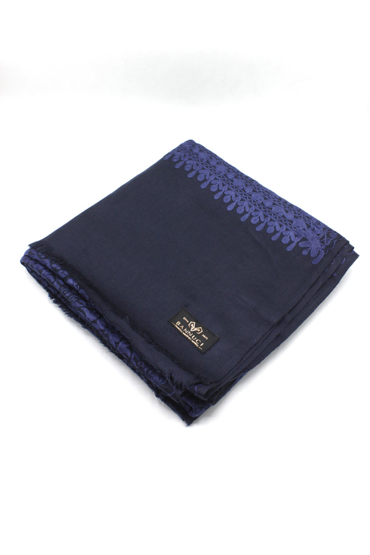 Premium Quality Navy Blue with Purple Embroidered Pashmina Cashmere Shawl