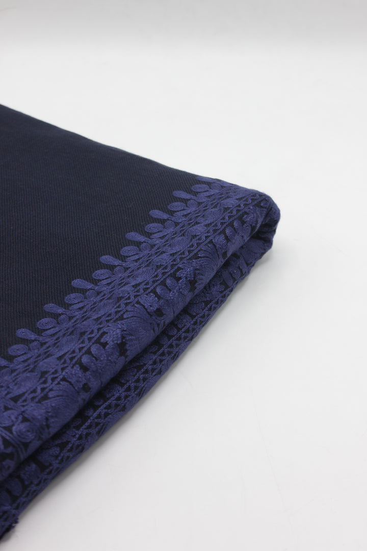 Premium Quality Navy Blue with Purple Embroidered Pashmina Cashmere Shawl