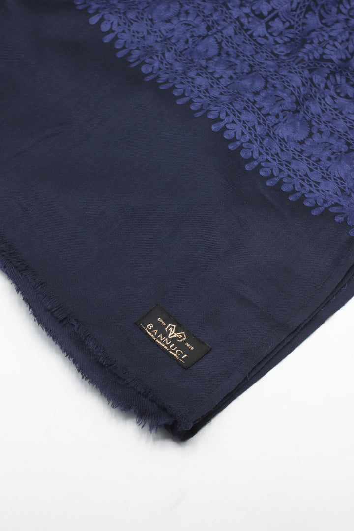 Premium Quality Navy Blue with Purple Embroidered Pashmina Cashmere Shawl