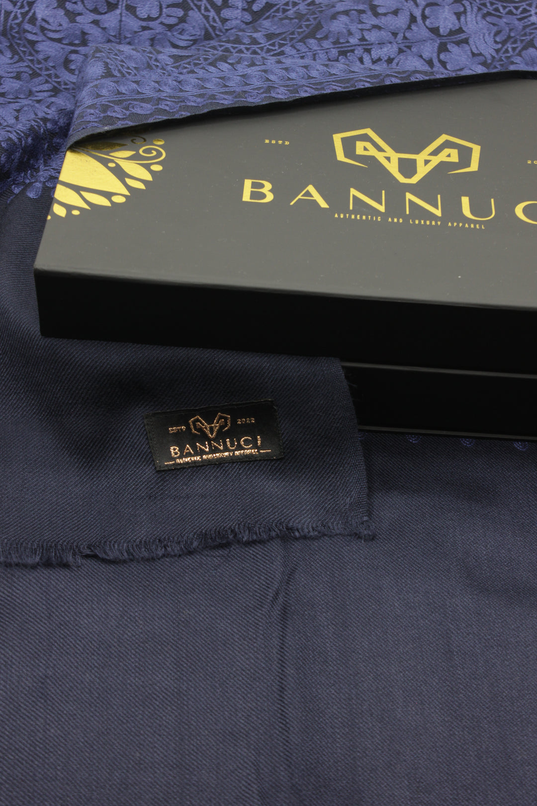 Premium Quality Navy Blue with Purple Embroidered Pashmina Cashmere Shawl