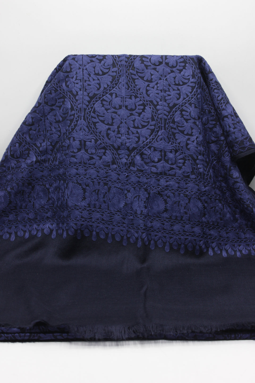 Premium Quality Navy Blue with Purple Embroidered Pashmina Cashmere Shawl