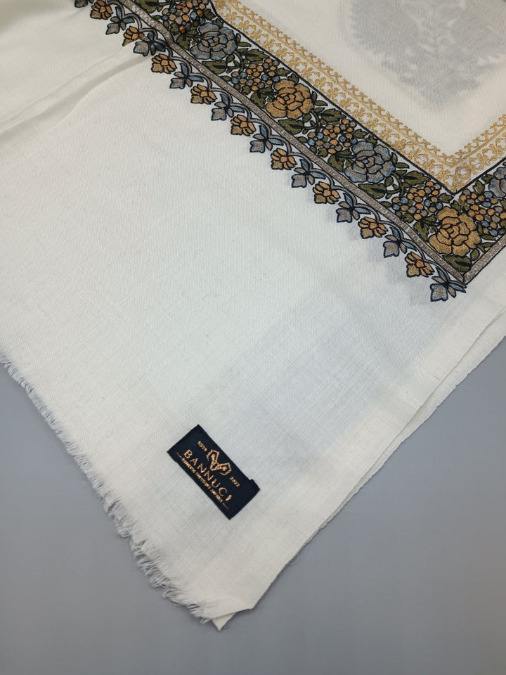 Premium Quality Off White  Embroidered Pashmina Cashmere Stole