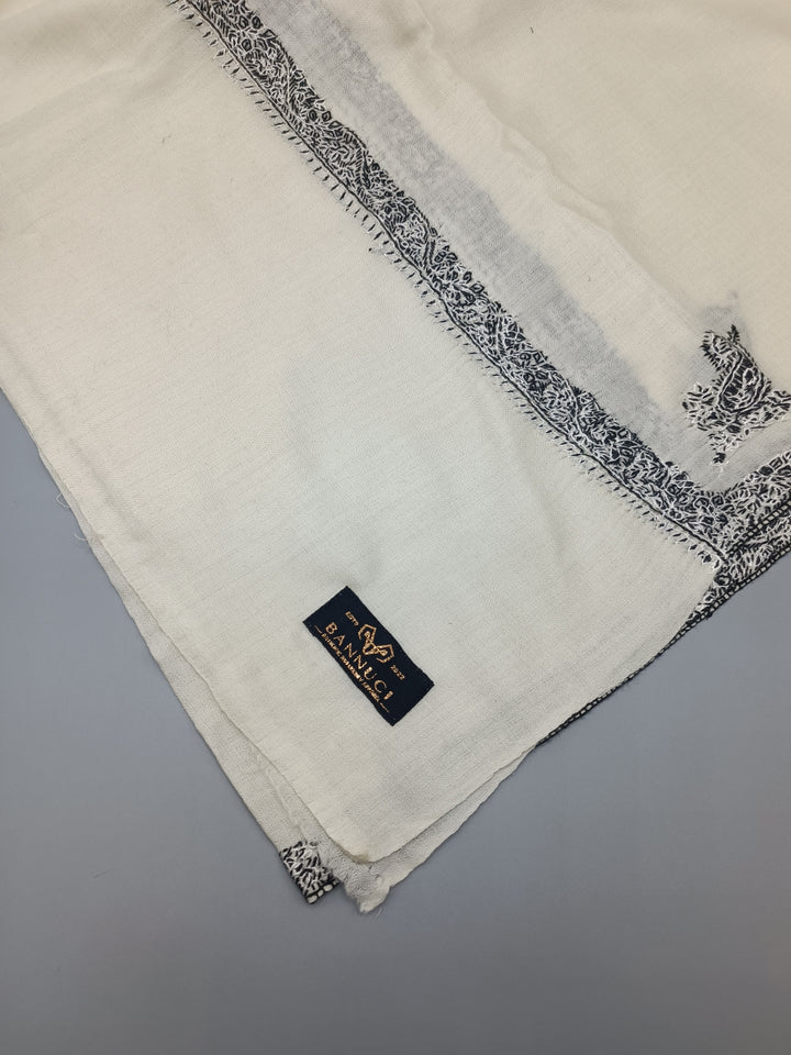 Premium Quality Off White Hand Embroidered Pashmina Cashmere Stole