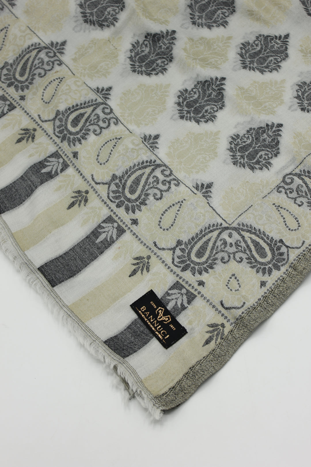 Premium Quality Off White With Gray Multi Color Woven Pashmina Cashmere Shawl