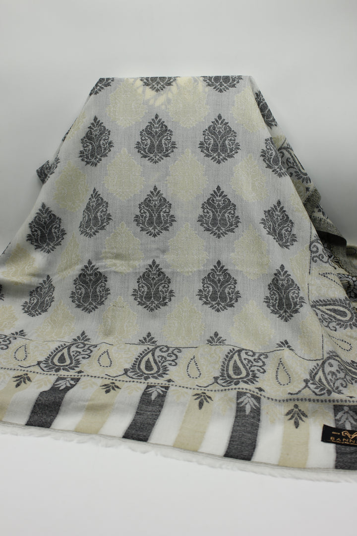 Premium Quality Off White With Gray Multi Color Woven Pashmina Cashmere Shawl