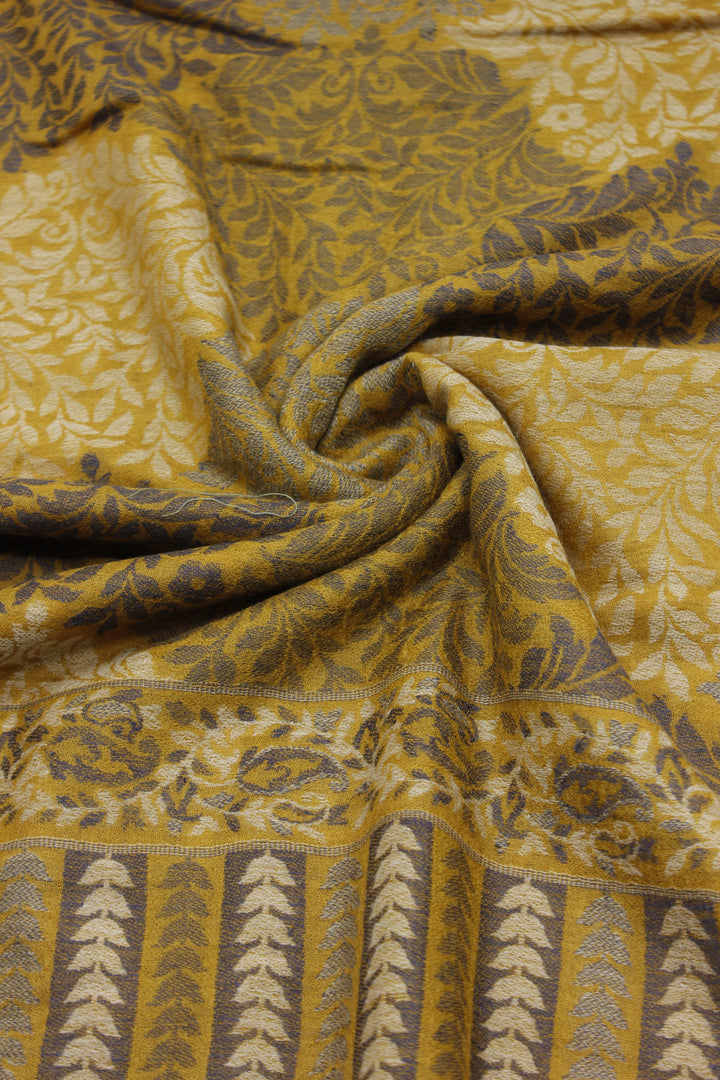 Premium Quality Orange Yellow and Light Brown Woven Pashmina Cashmere Shawl