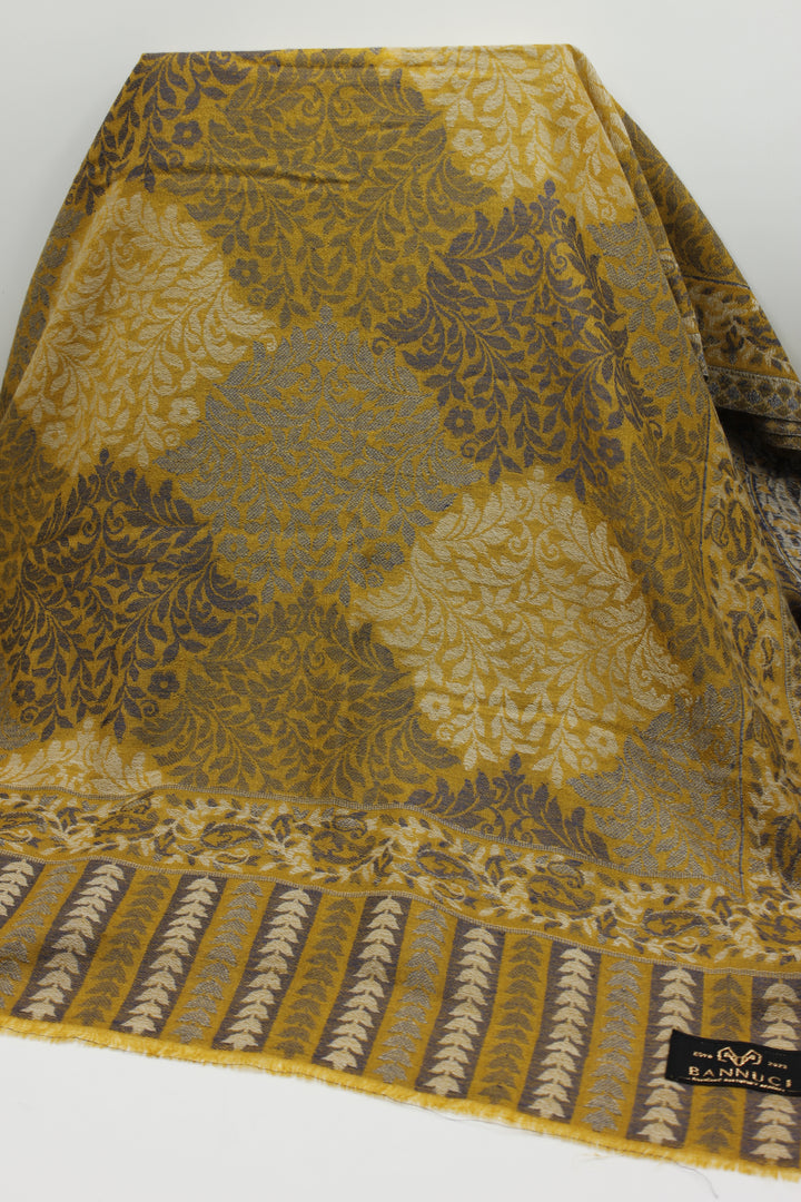 Premium Quality Orange Yellow and Light Brown Woven Pashmina Cashmere Shawl