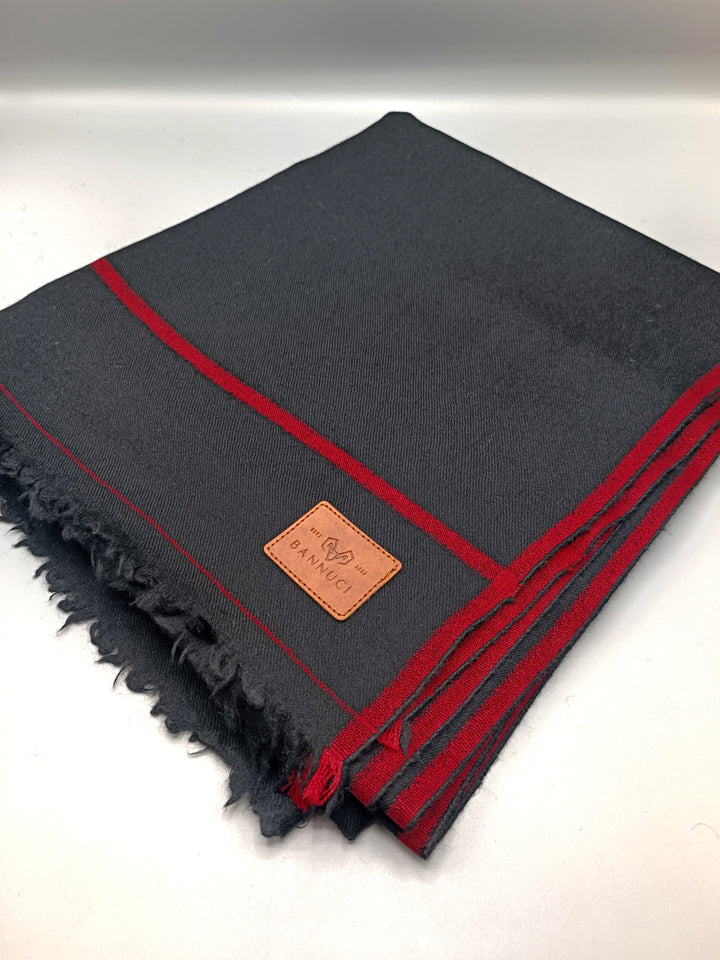 Premium Quality Red Border Black Pure Woolen Shawl