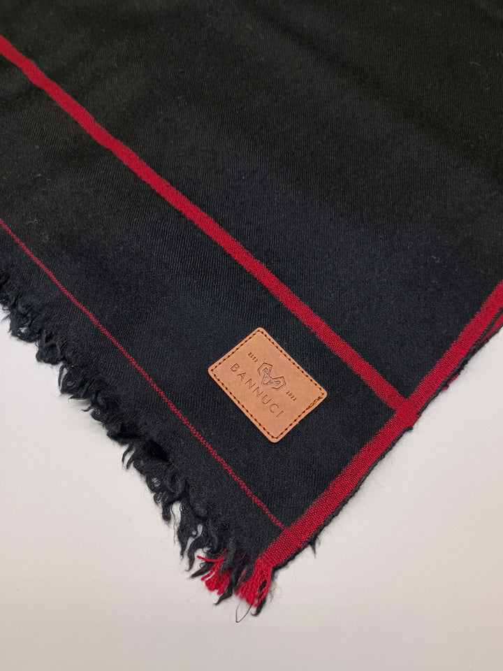 Premium Quality Red Border Black Pure Woolen Shawl