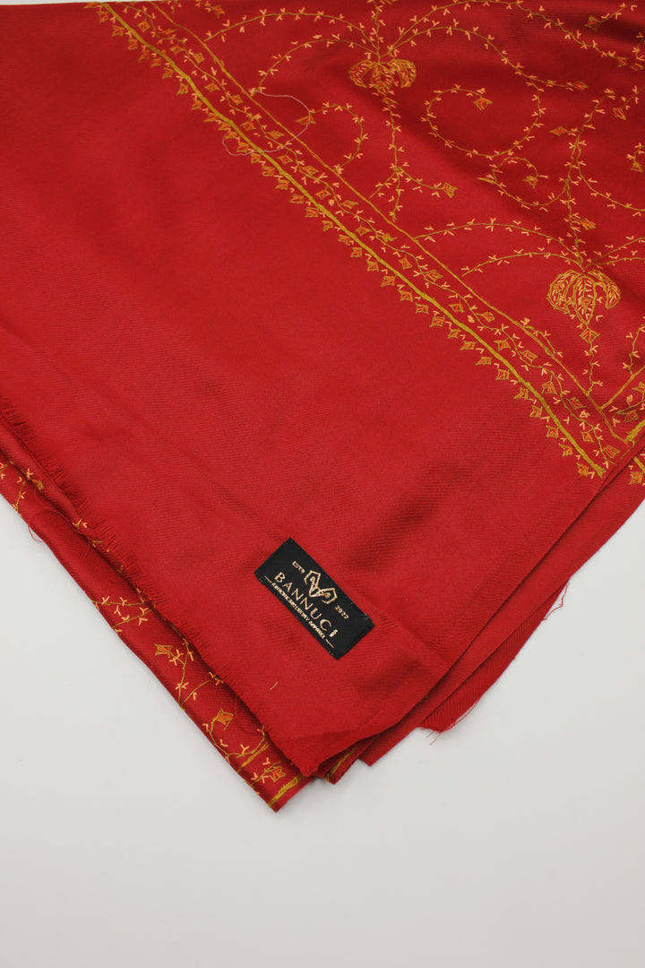 Premium Quality Red Embroidered Pashmina Cashmere Shawl