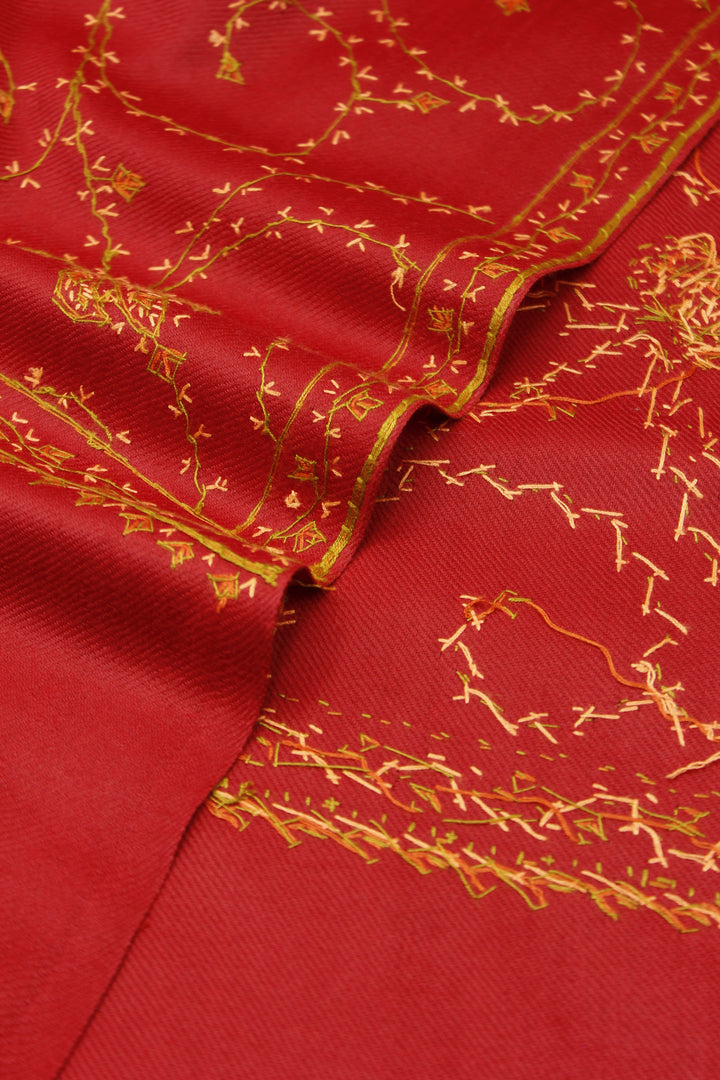 Premium Quality Red Embroidered Pashmina Cashmere Shawl