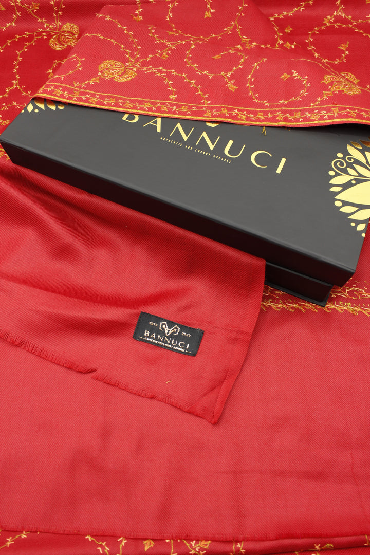 Premium Quality Red Embroidered Pashmina Cashmere Shawl