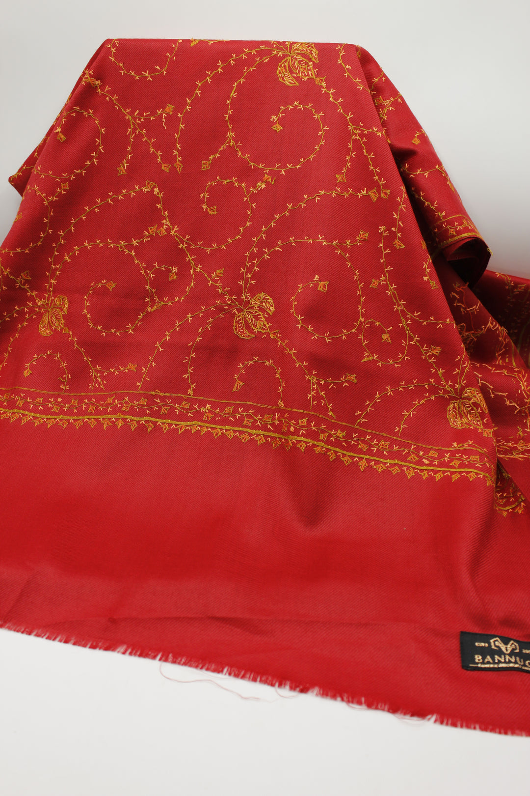 Premium Quality Red Embroidered Pashmina Cashmere Shawl