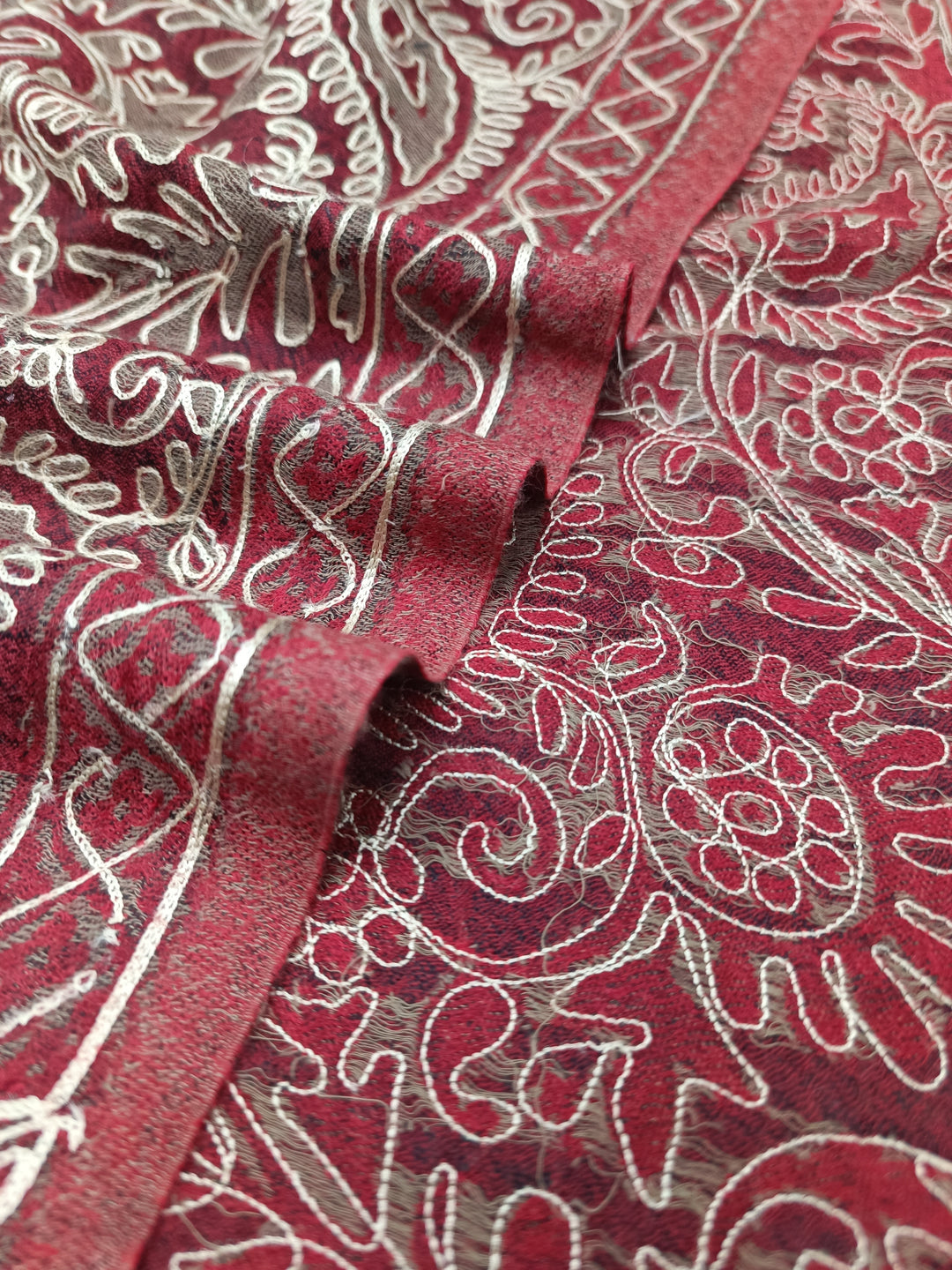Premium Quality Red Hand Embroidered Pashmina Cashmere Shawl