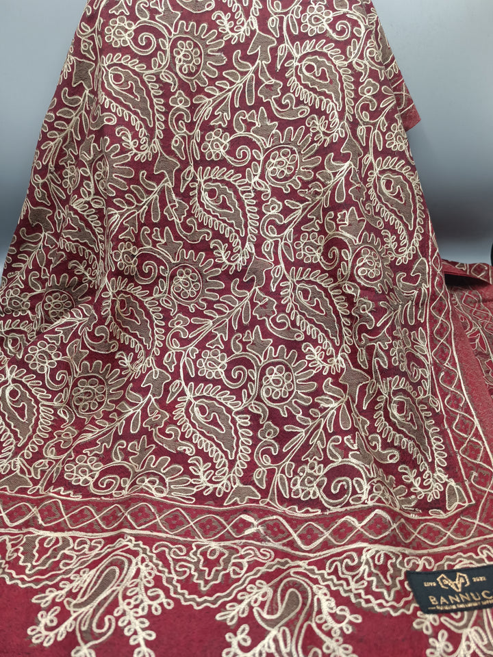Premium Quality Red Hand Embroidered Pashmina Cashmere Shawl