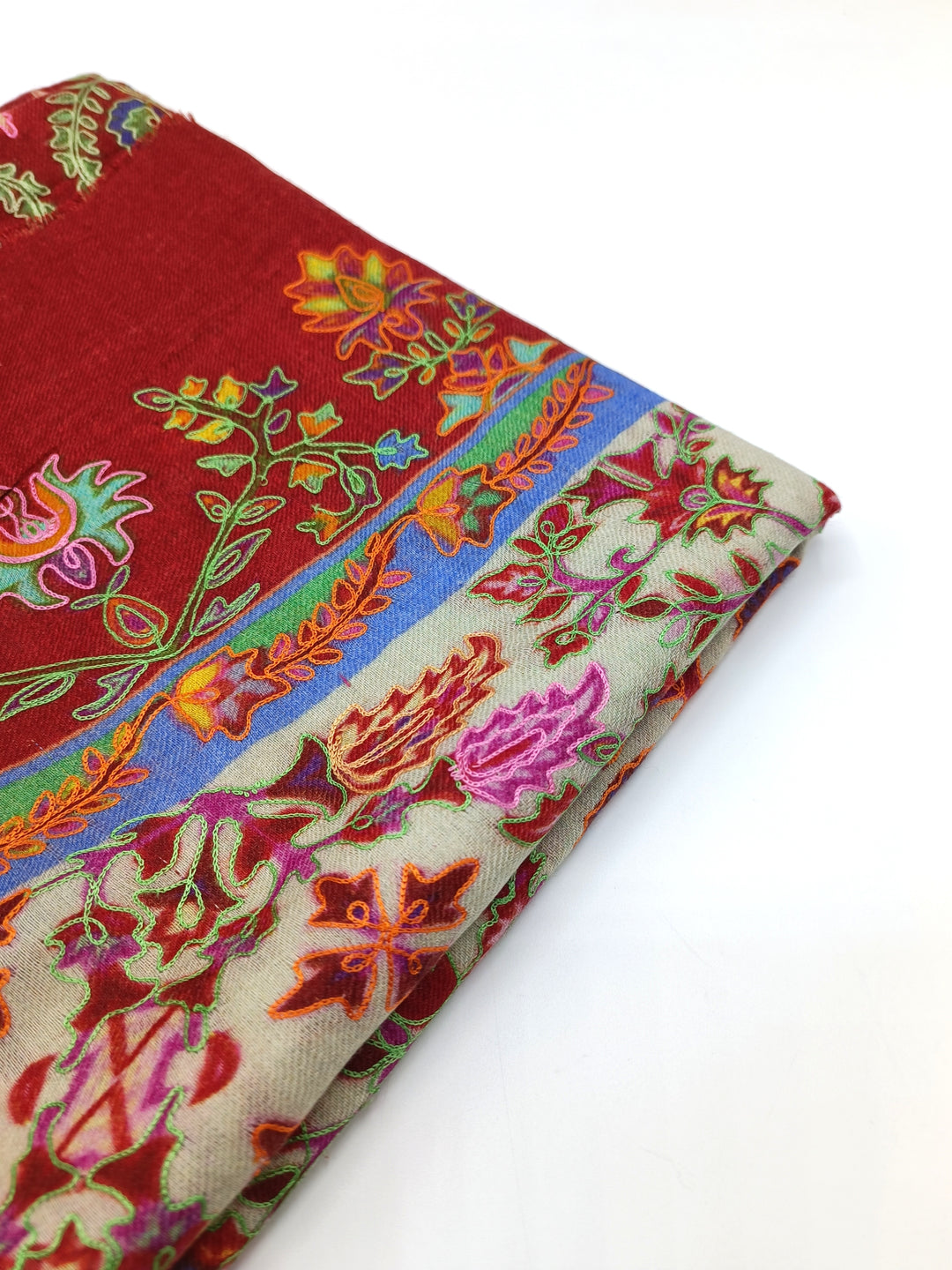 Premium Quality Red Maroon Multi Color  Embroidered Pashmina Cashmere Shawl