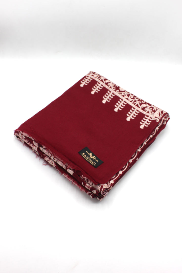 Premium Quality Red White Embroidery Pashmina Cashmere Shawl