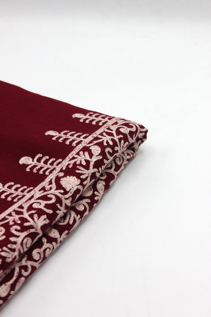 Premium Quality Red White Embroidery Pashmina Cashmere Shawl