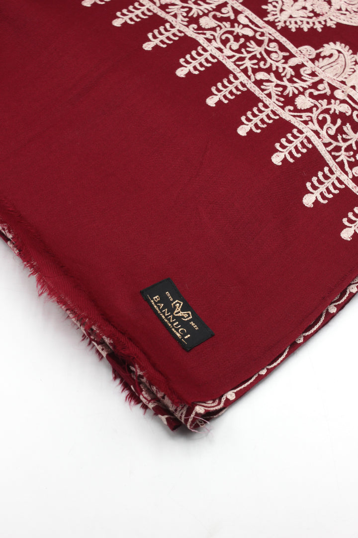 Premium Quality Red White Embroidery Pashmina Cashmere Shawl