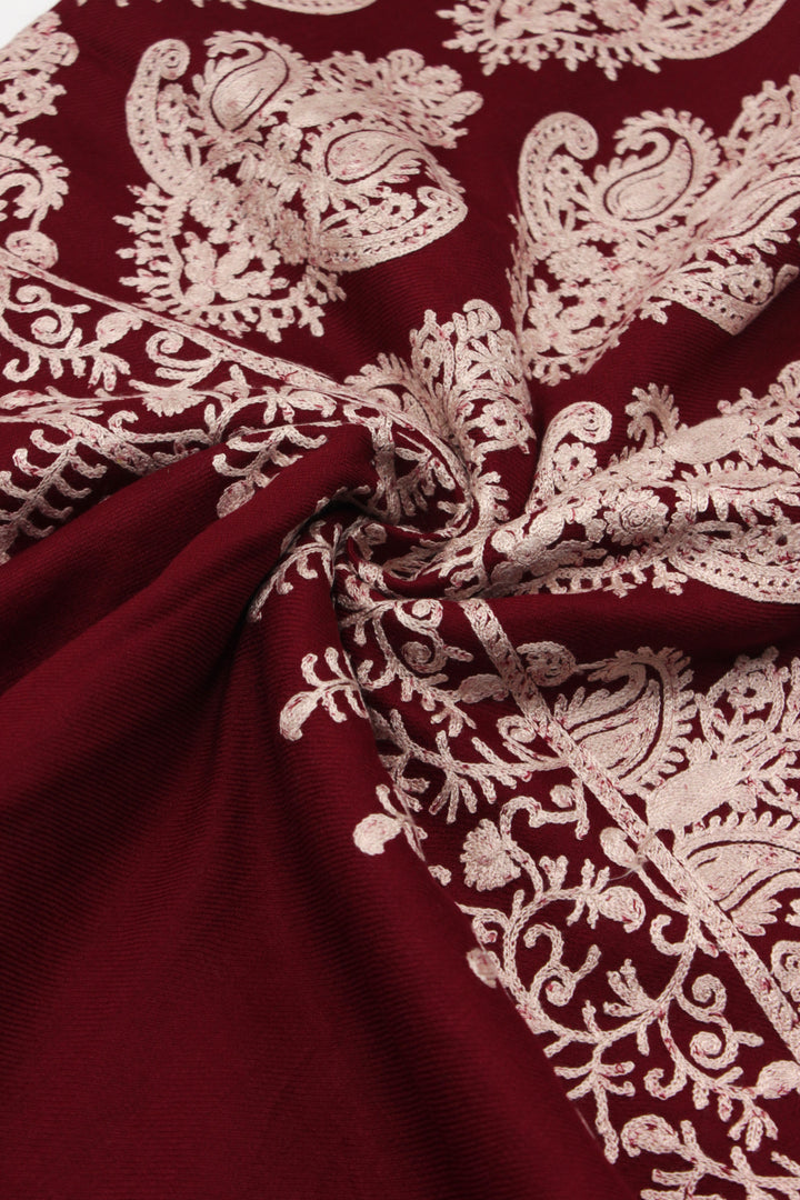 Premium Quality Red White Embroidery Pashmina Cashmere Shawl