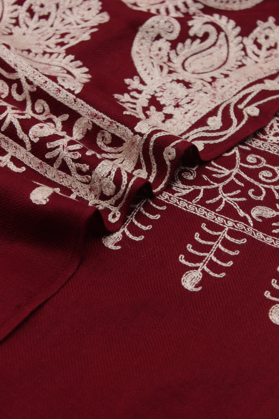 Premium Quality Red White Embroidery Pashmina Cashmere Shawl