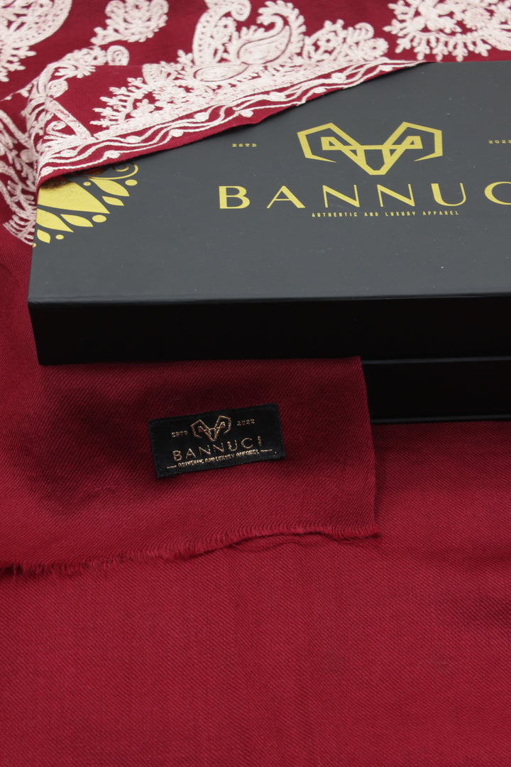 Premium Quality Red White Embroidery Pashmina Cashmere Shawl