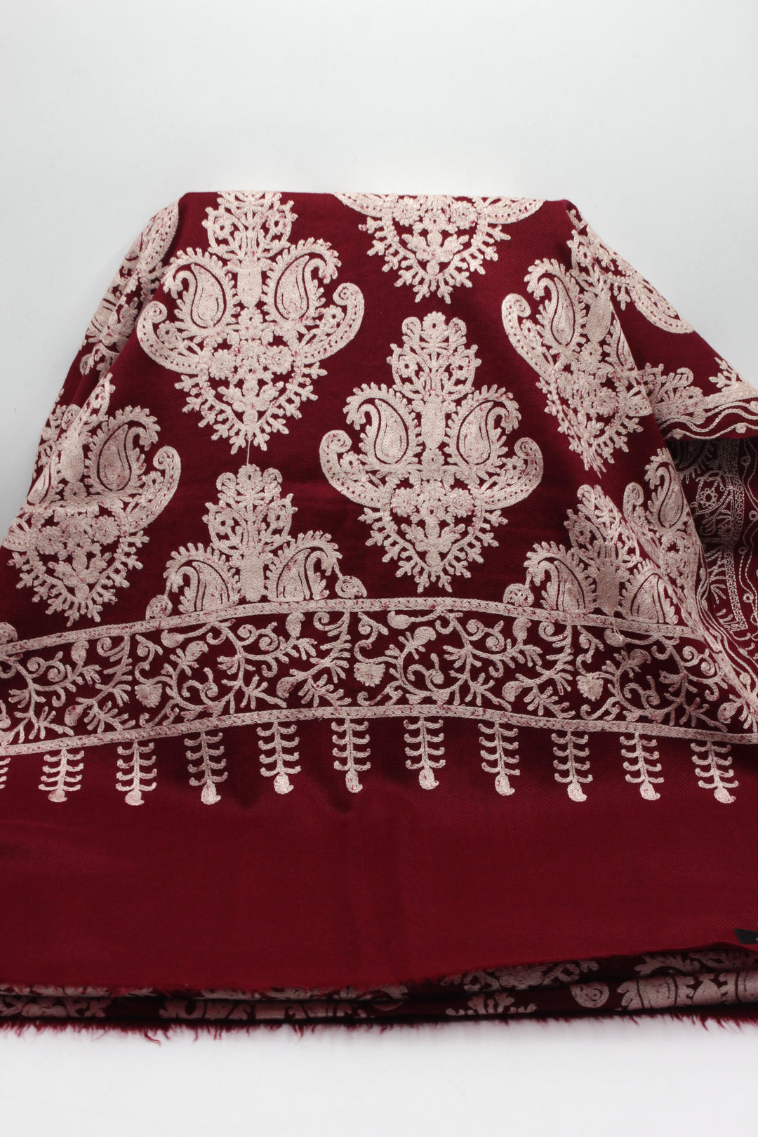 Premium Quality Red White Embroidery Pashmina Cashmere Shawl