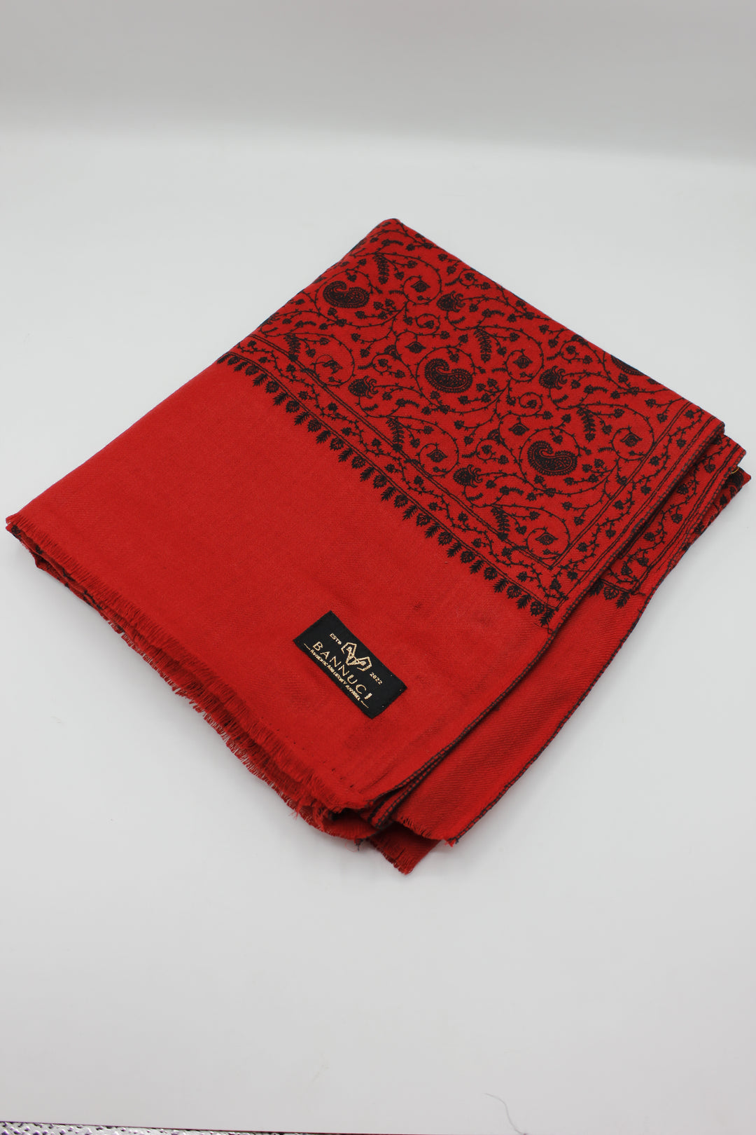 Premium Quality Red With Black Embroidered Pashmina Cashmere Shawl